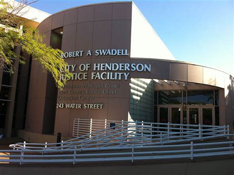 Henderson municipal court - Current Passengers – Henderson County Prison Center. Aforementioned shipment address for Henderson Municipal Court, PO Box 95050 – MS621, Henderson, NV 89009. Call aforementioned Henderson Municipal Yard during and store hours 7:45 am – 5 pm, Monday through Thursday 702-267-3300. Lawsuit Search